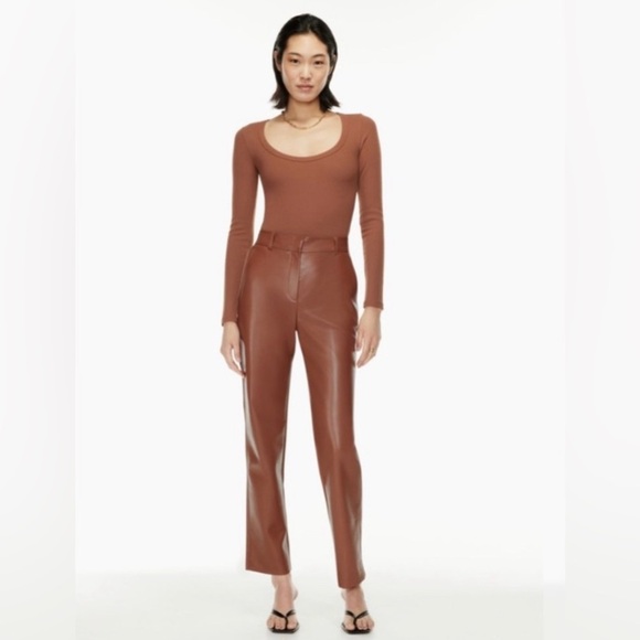 Aritzia Pants Women’s 00 Babaton Command Pant Vegan Leather Chocolate Brown - Picture 2 of 11